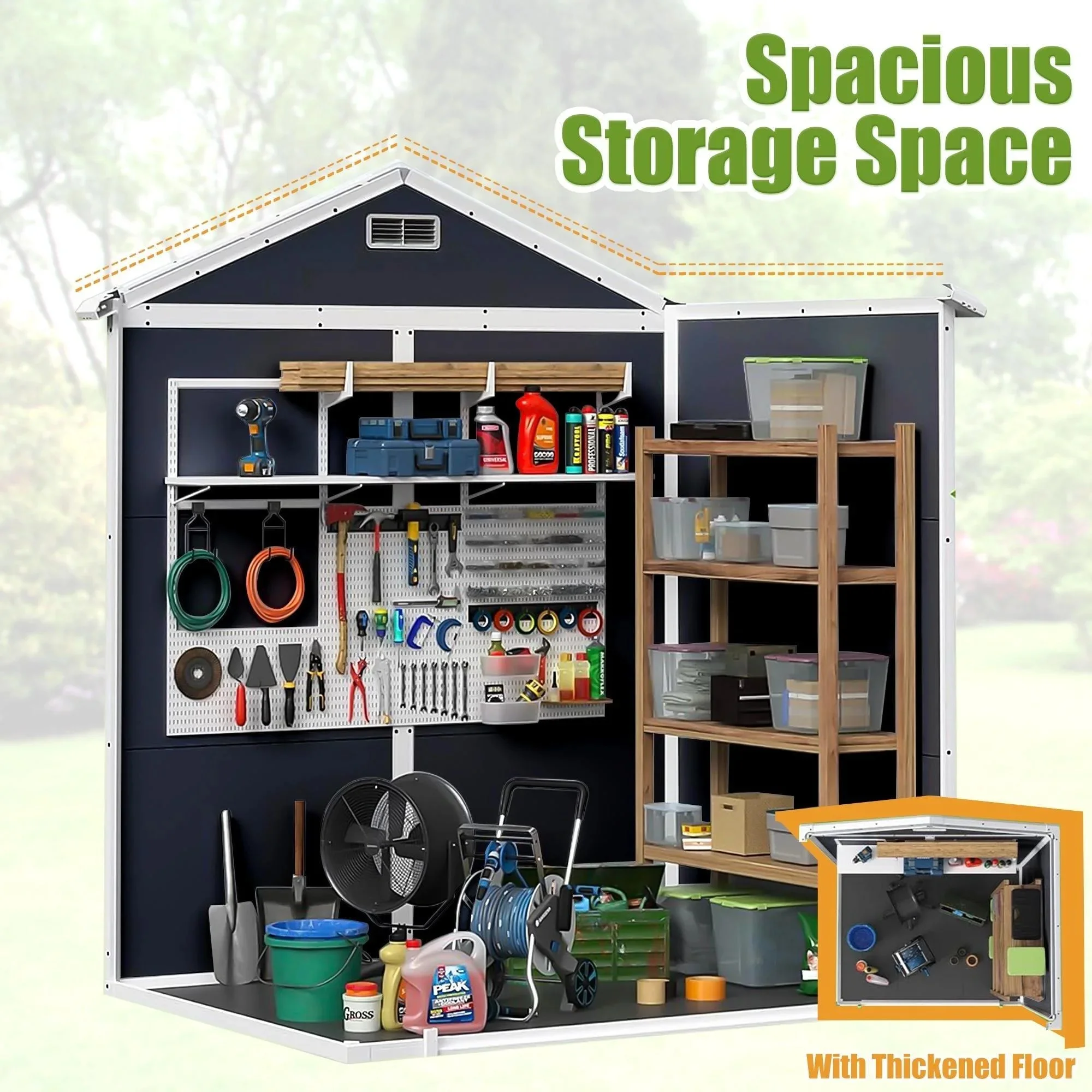 Enyopro 306Gal Outdoor Storage Shed, Horizontal Resin Shed, Resistant Tool Plastic Shed for Storage of Bike/Garbage Cans/Garden Tools/Lawn Mowers - Image 18