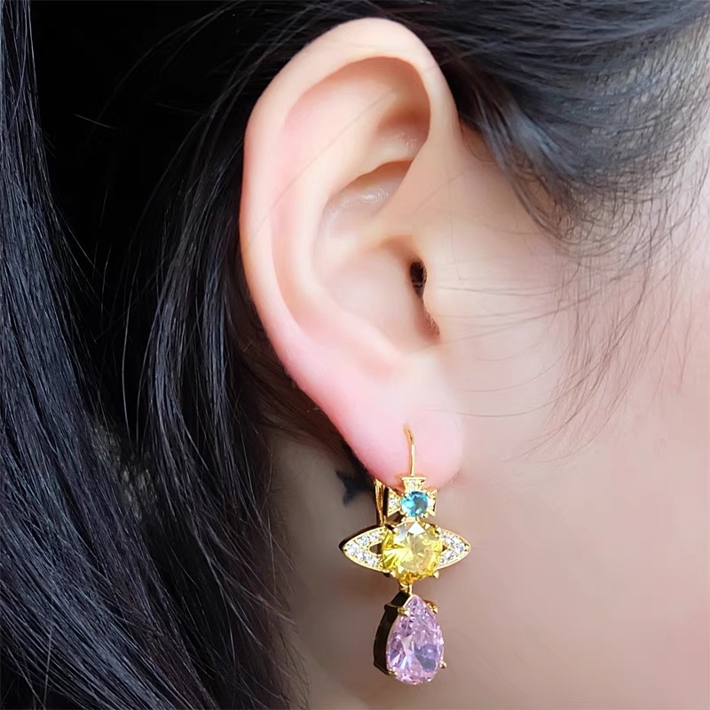 Vivienne Westwood Luxury Colorful Diamond Teardrop Earrings - Original Replica Club