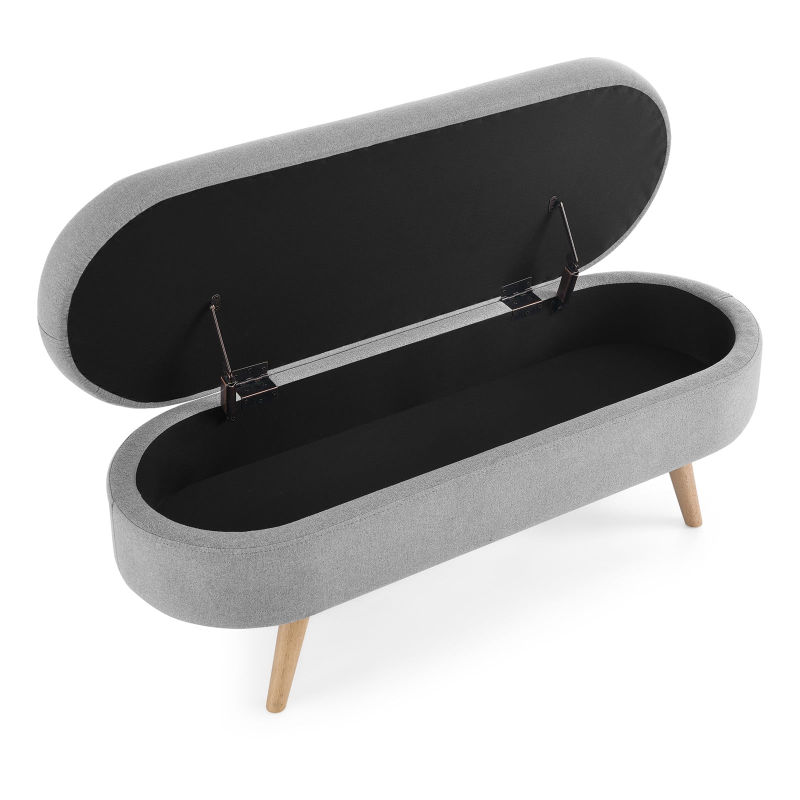 43.5" Oval Storage Ottoman Bench with Solid Wood Legs, Linen Fabric Upholstered Entryway Bench with Safety Hinge, Indoor Bench for End of Bed, Sofa Side, Entryway - Image 20