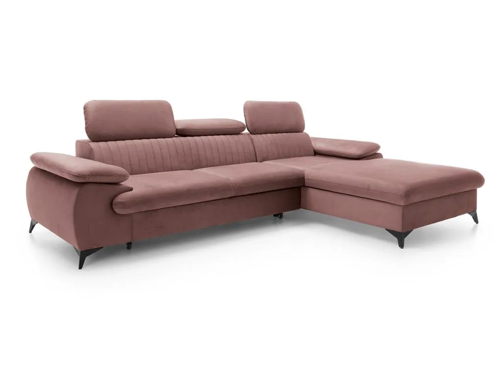Sofá cama rinconera (ángulo derecho) en terciopelo rosa Nidovia. ouc572941