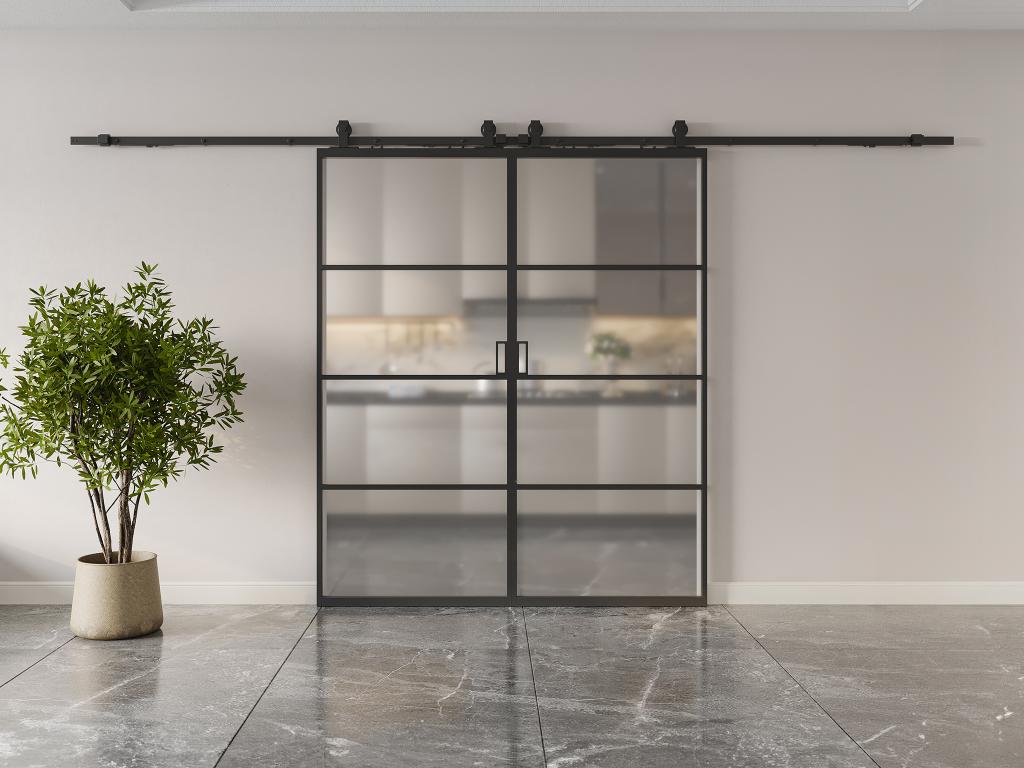 Puerta corredera doble vista - aluminio y cristal templado esmerilado - 2 x Alt. 205 x L73 cm - SINCA II