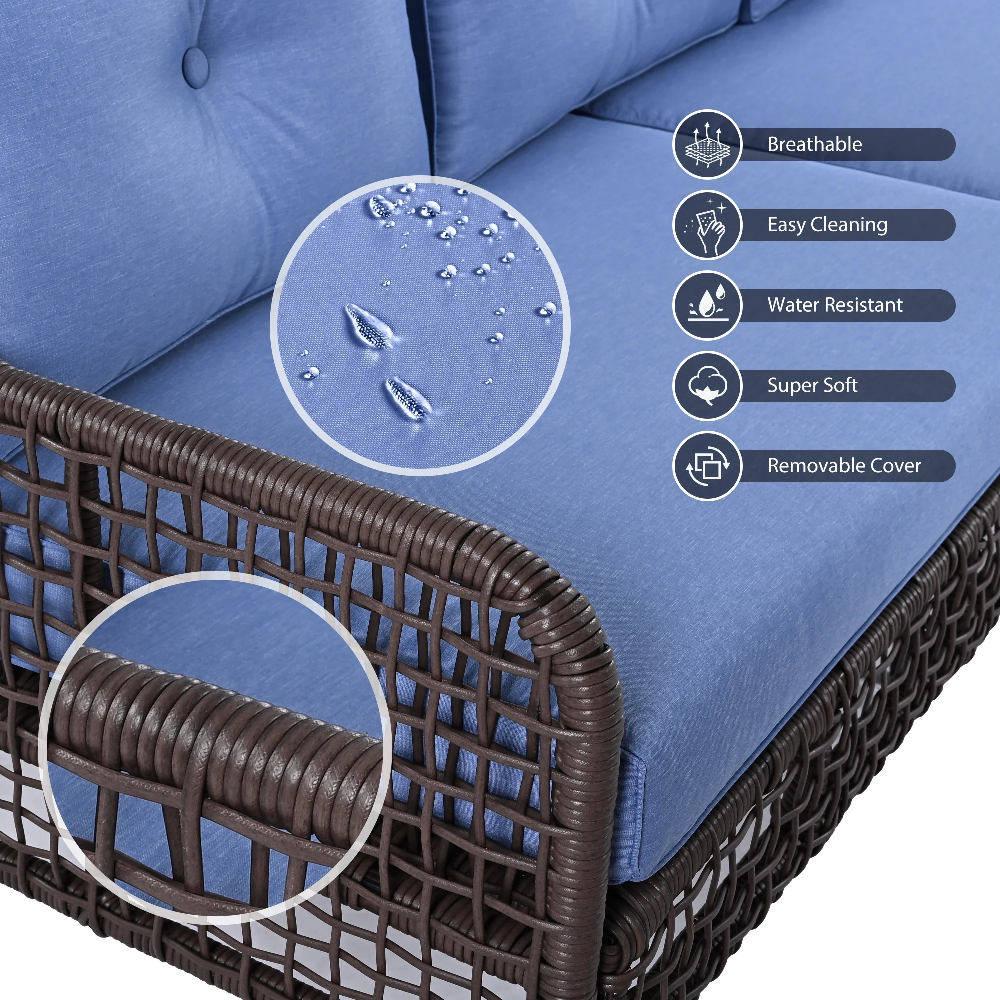 8 Pieces Outdoor Wicker Round Furniture Set, All Weather Half-Moon Sectional Patio Sofa Sets with Rectangular Coffee Table, Beige - Image 33
