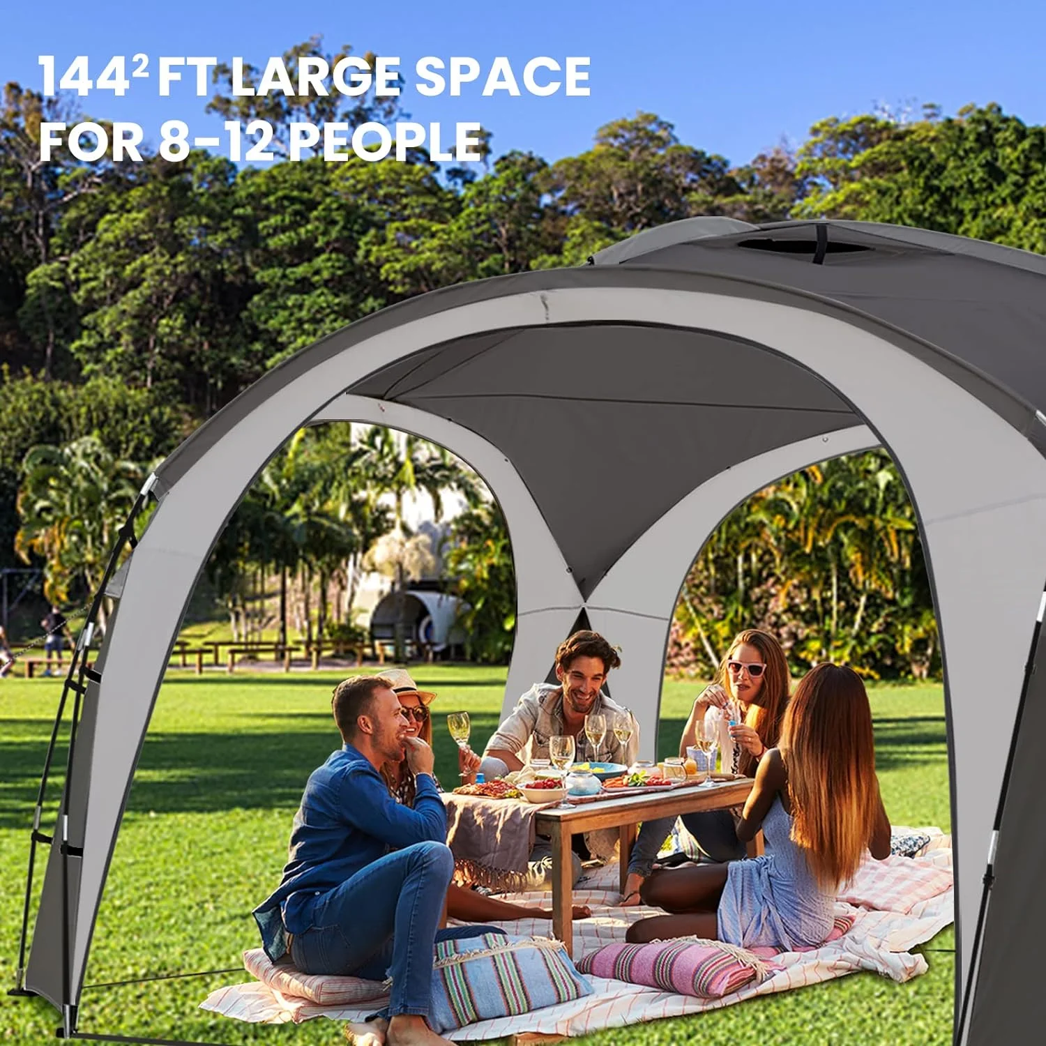 UNP Easy Beach Tent 12 X 12ft Pop Up Canopy UPF50+ Tent with Side Wall, Ground Pegs, and Stability Poles, Sun Shelter Rainproof, Waterproof for Camping Trips, Backyard Fun, Party Or Picnics (Gray) - Image 3