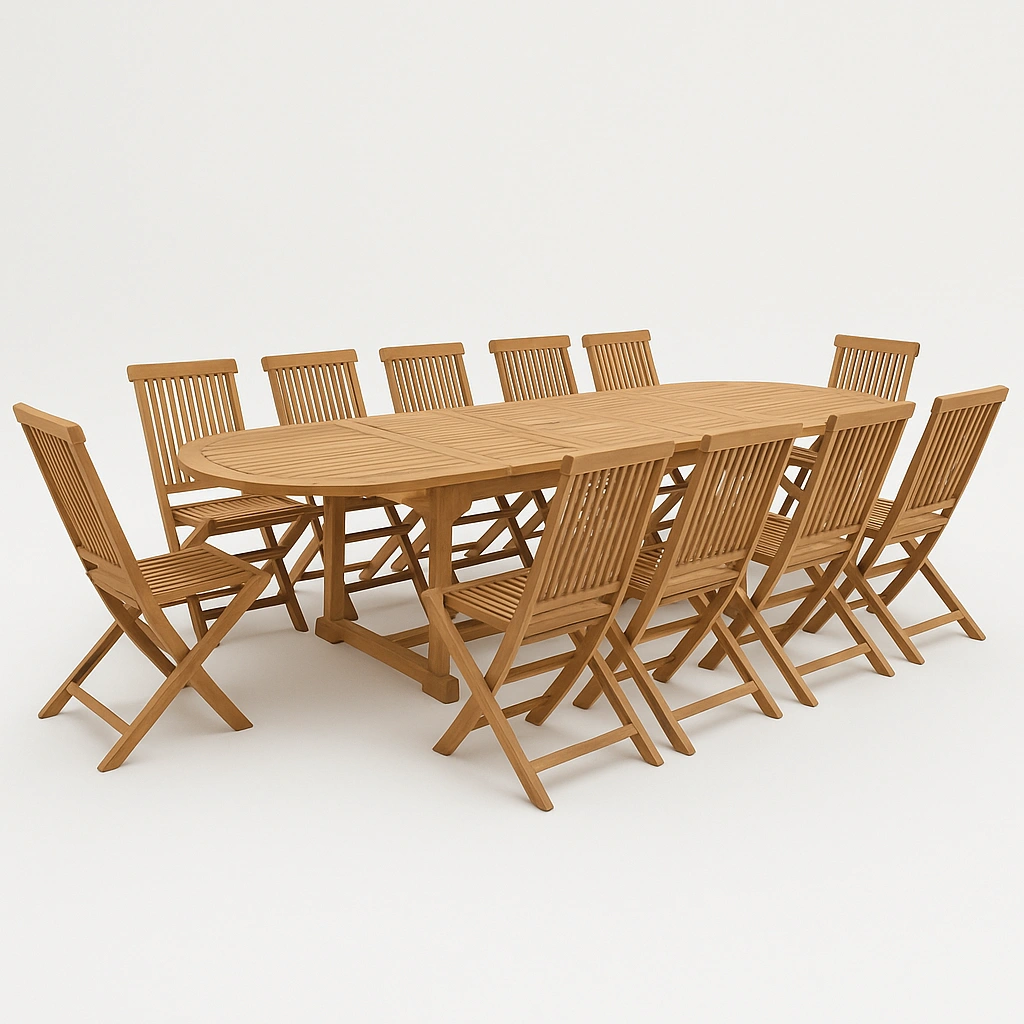 Conjunto de comedor - Mesa ovalada y sillas plegables - Madera - Uso exterior