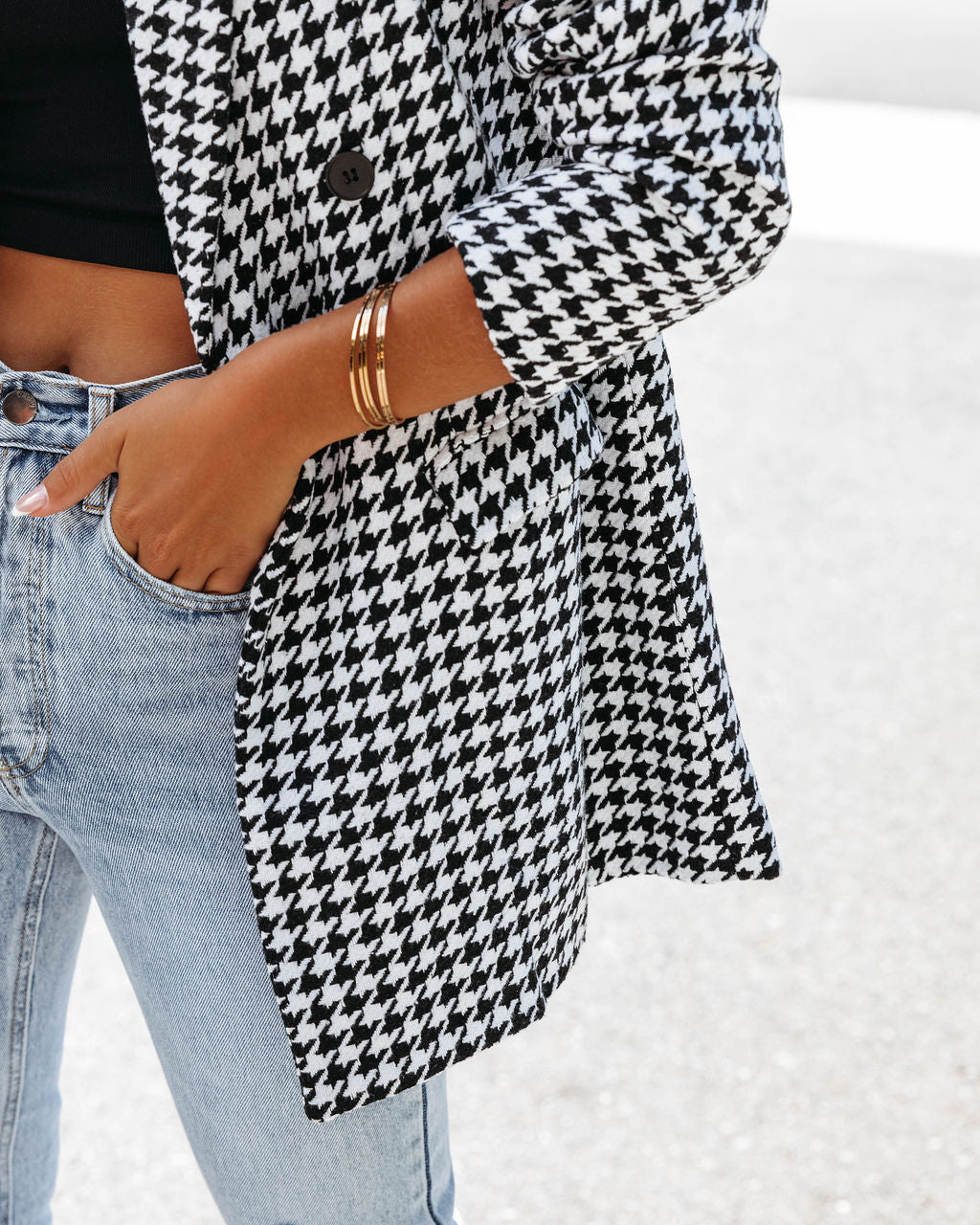 Goal Chaser Pocketed Houndstooth Blazer - Se7enfashion