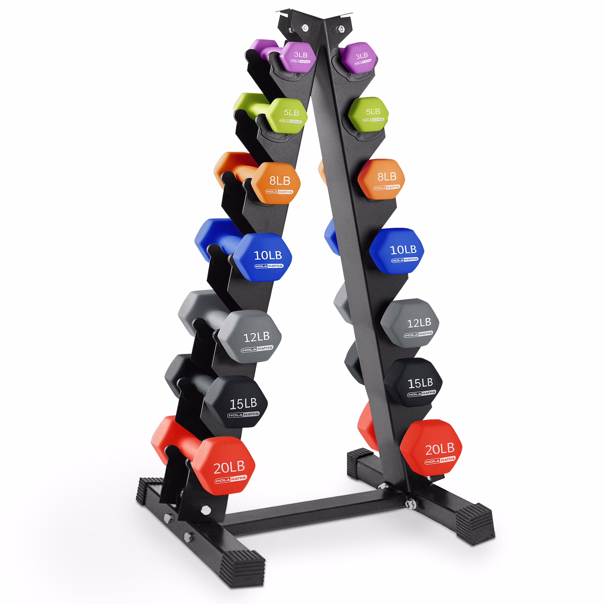 HolaHatha Neoprene Dumbbell Weight Set with Rack (Black), 112.5 lb - Image 5