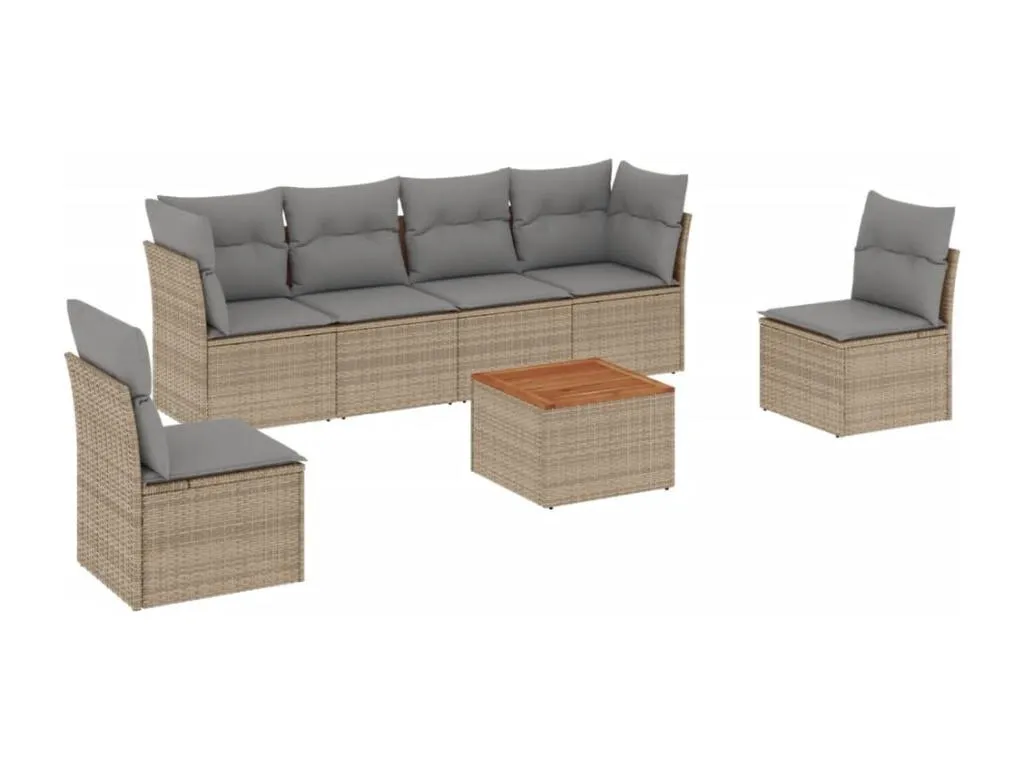 Juego de sofás jardín con cojines beige mezcla 7 pzas ratán PE