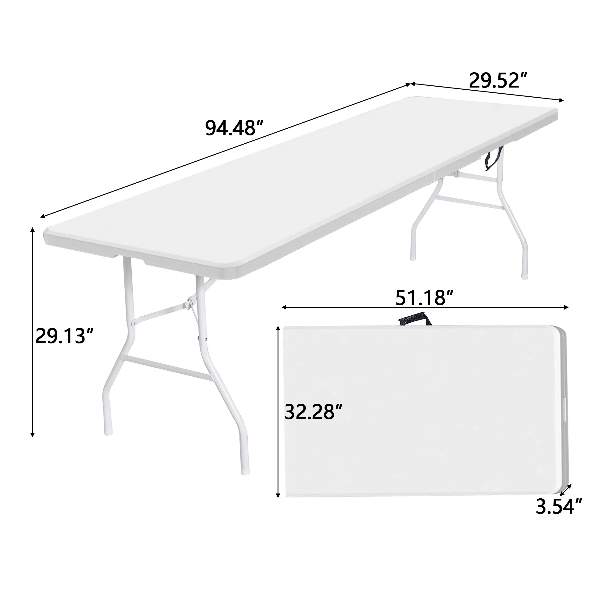 8 Foot Folding Table,Outdoor Folding Table,Bi-Fold,Outdoor Table for Picnic Party Dining Camp,White