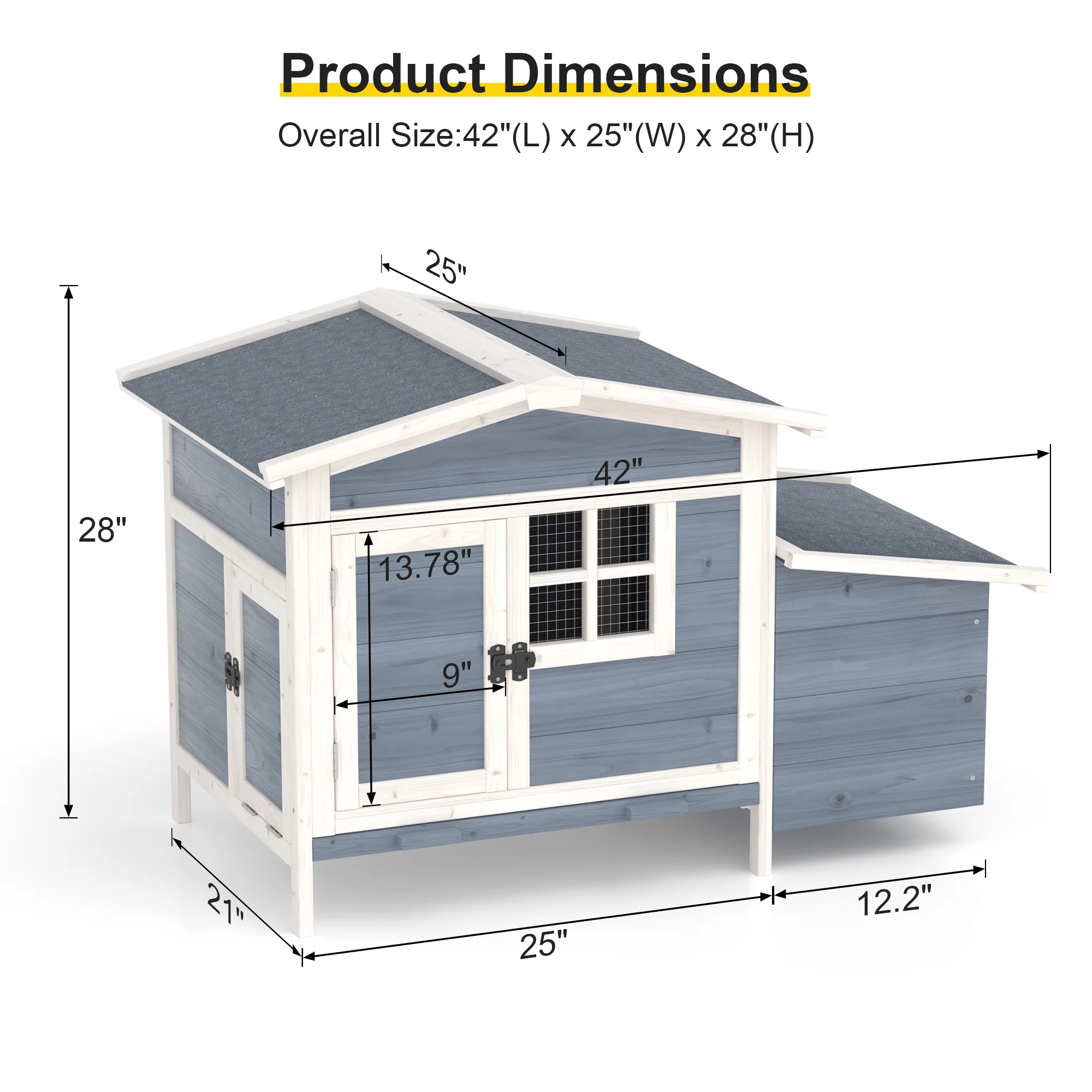 Outdoor Chicken Coop Rabbit Hutch Wooden Hen House w/ Nesting Box & Tray Poultry Cage for Outdoor Indoor - Image 8