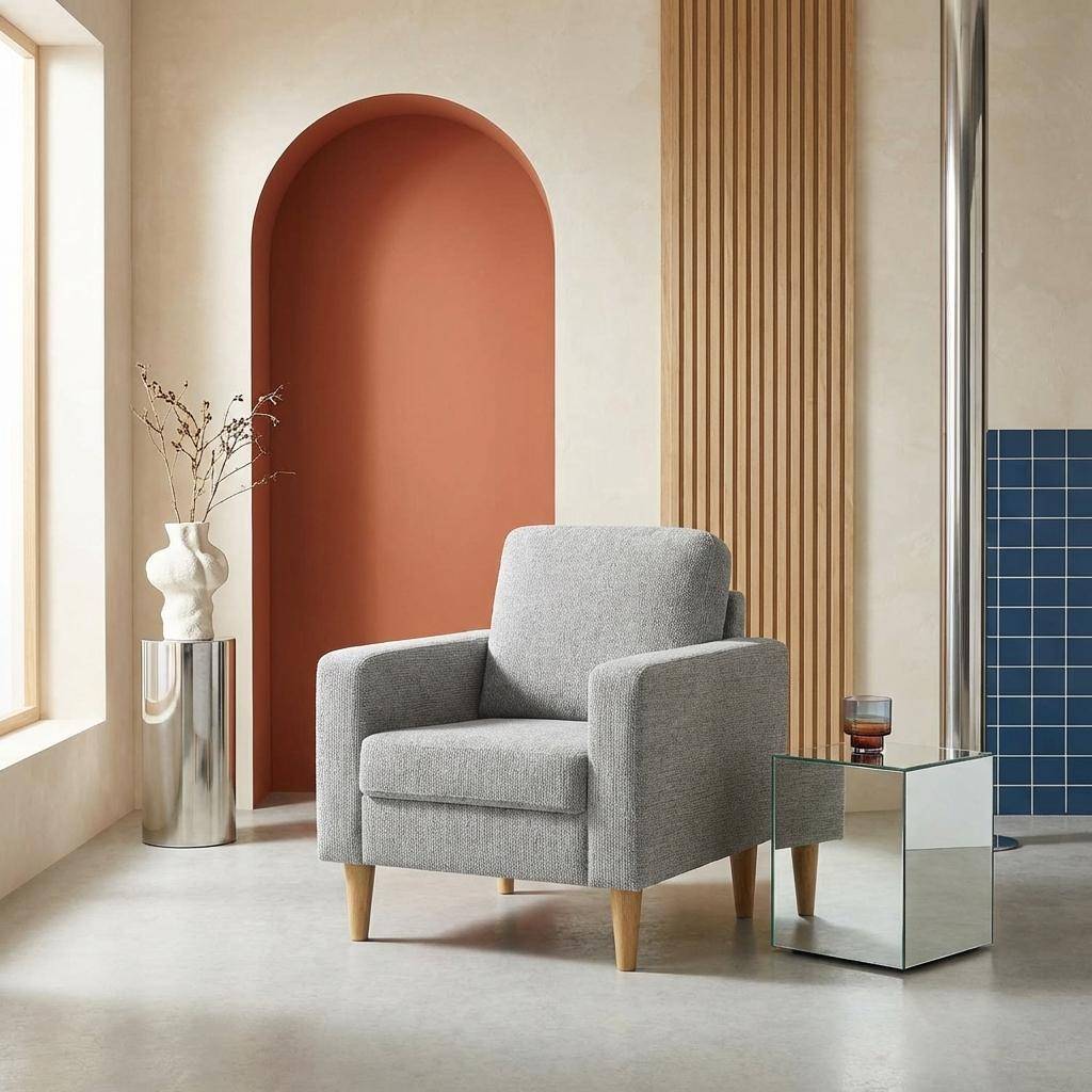 Bjorn chenilla - Sillón de madera de hevea y tela de chenilla