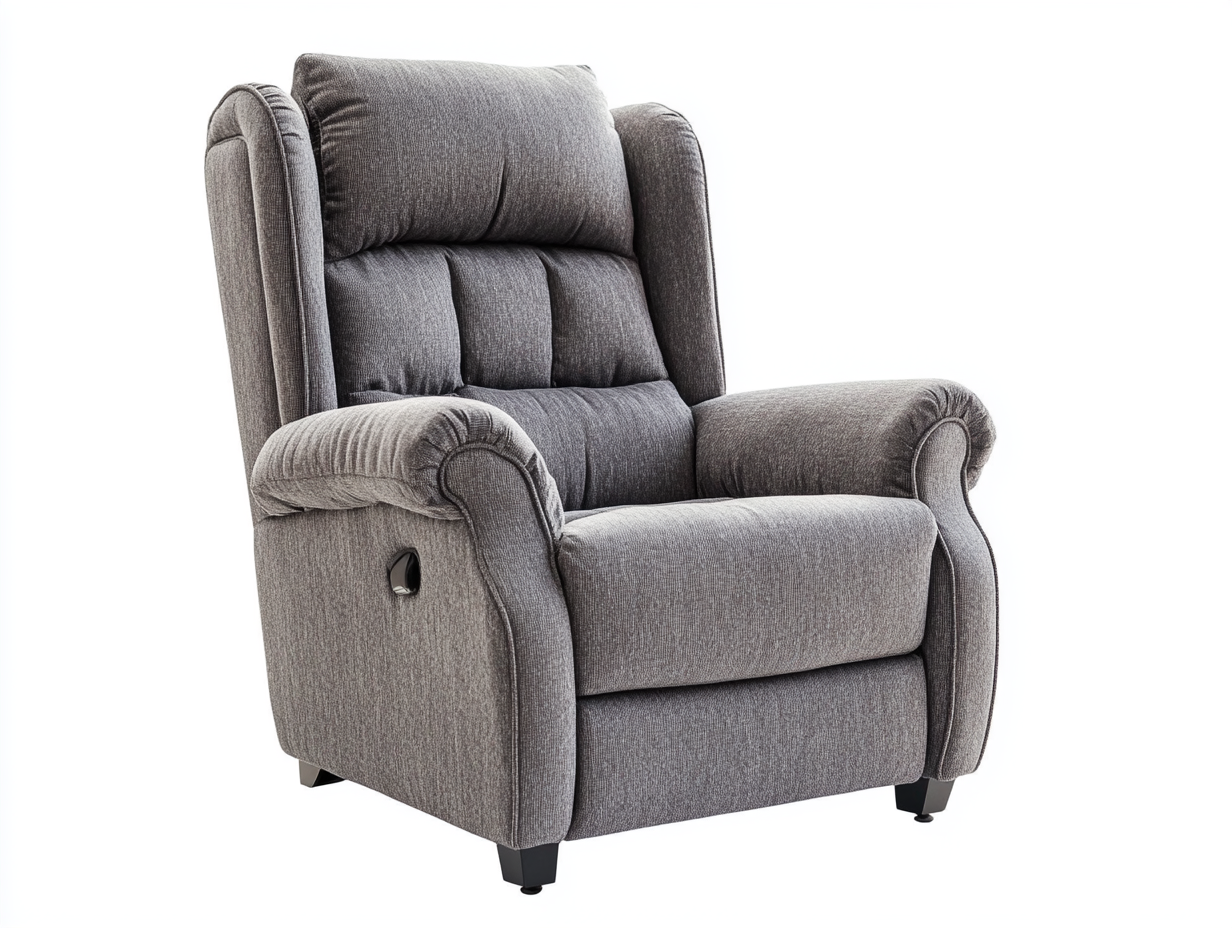 Sillón reclinable de tela gris con mecanismo de reclinación
