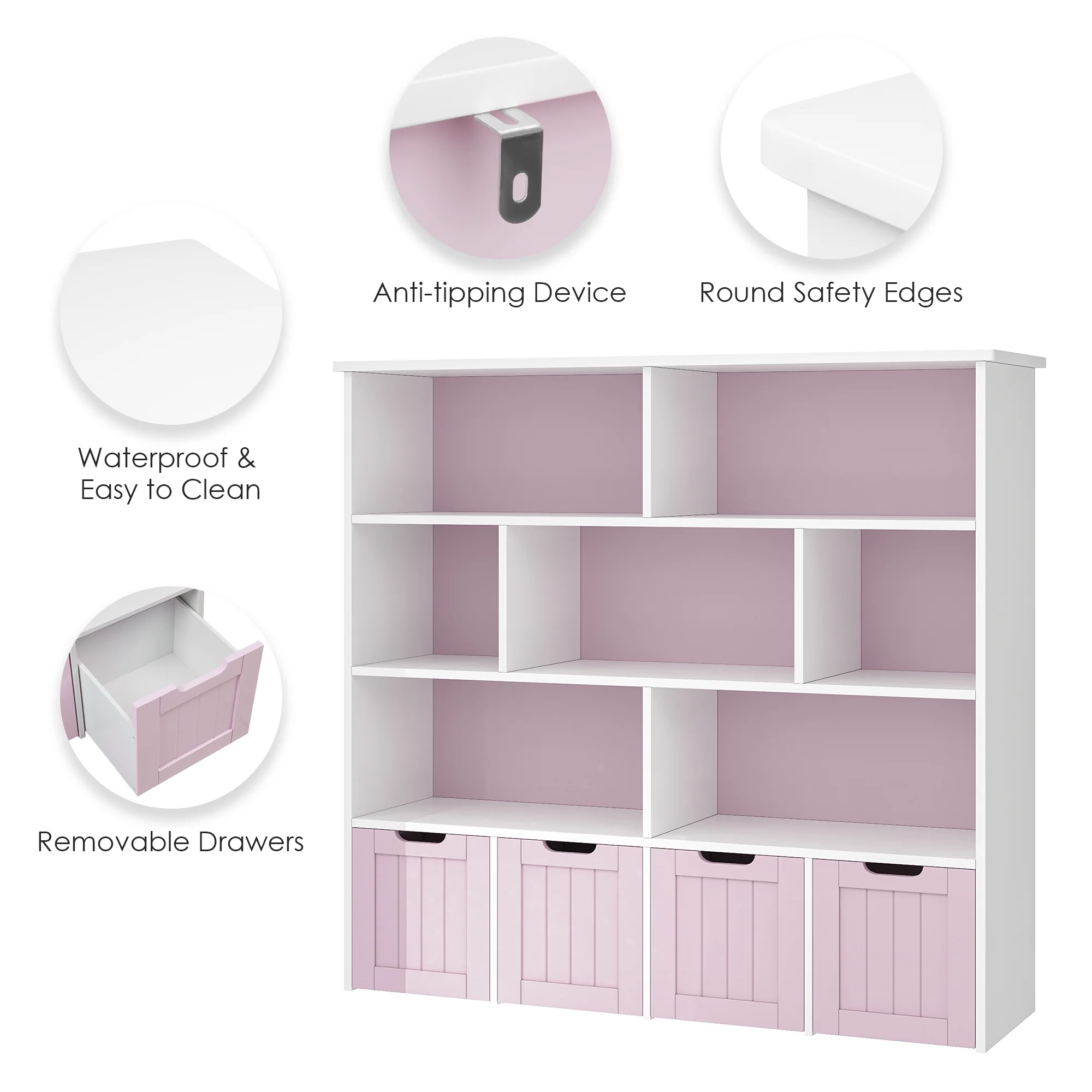 Homfa 7 Cube Toy Storage Organizer, Kids Geometric Bookcase and Bookshelf with 4 Drawers, White - Image 27