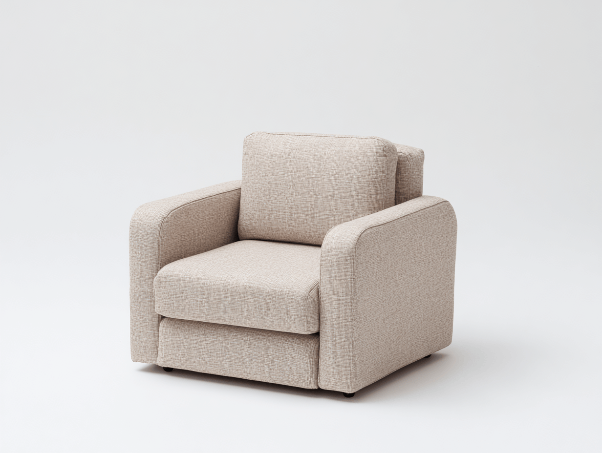 Sillón de tela gris claro con respaldo, reposabrazos y 1 cojín 85×85×90 cm – estilo moderno