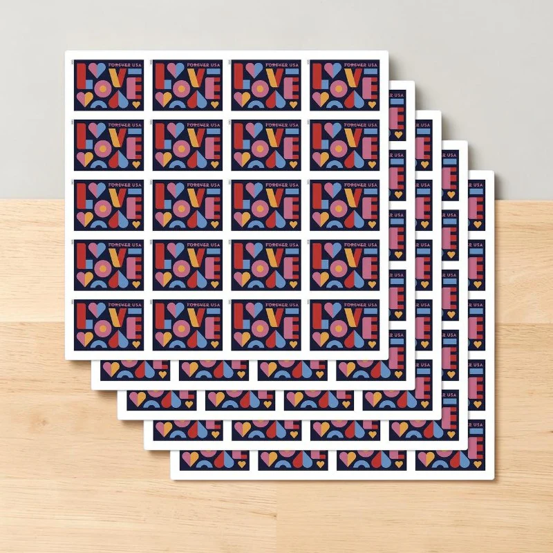 2021 Love First Class Forever -Postage Stamps(100 Stamps 5 Sheets)
