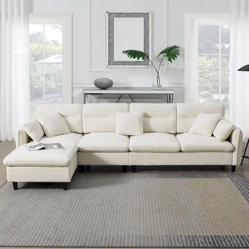110-Inch L-Shaped 5-Seater Sectional Sofa with Removable Ottoman, Cloud Chenille Fabric, and 5 Cushions