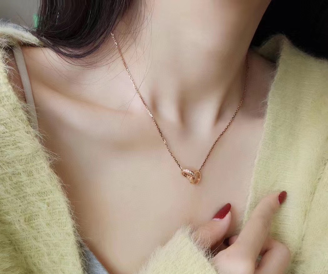 Cartier Pink Gold LEVE LOVE Pendant Necklace - Half Paved - Original Replica Club