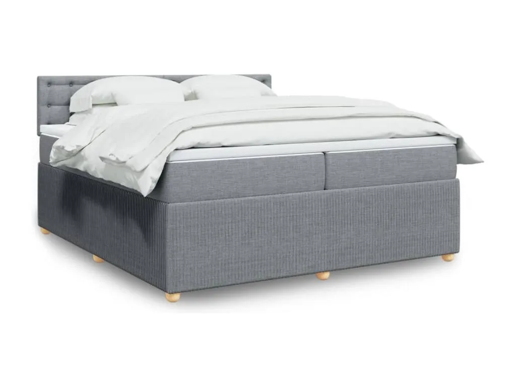 Cama box spring con colchón tela gris claro 200x200 cm euf3521111