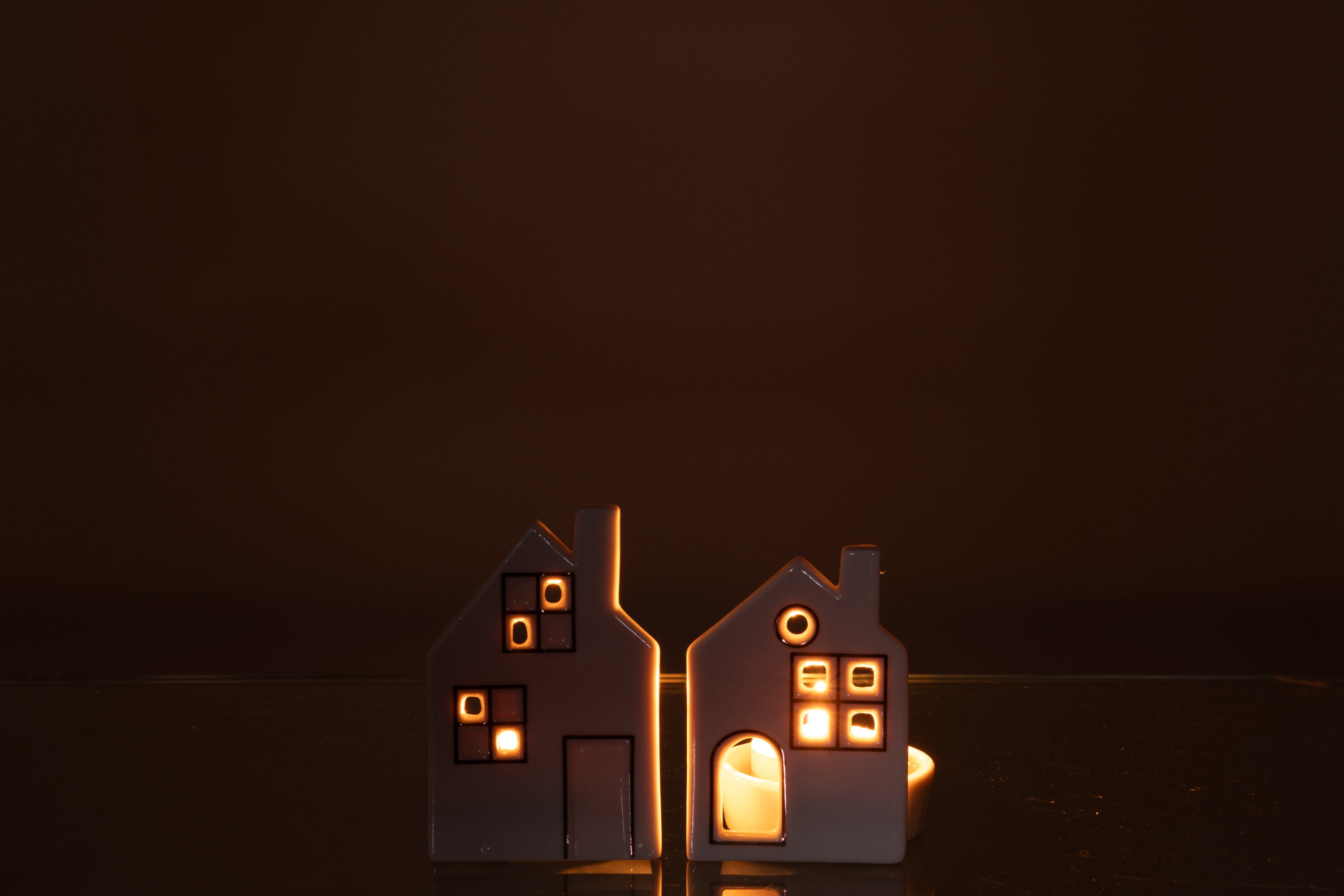 J-Line theelichthouder Huis - keramiek - wit - 2 stuks