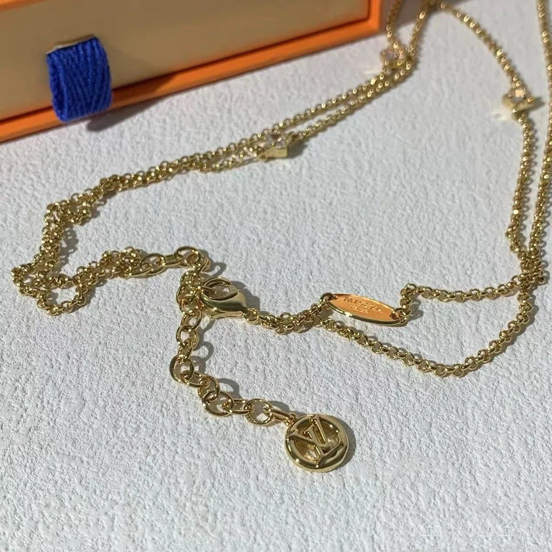 Louis Vuitton 2 Layers Diamond LV Monogram Pendant Necklace - Original Replica Club