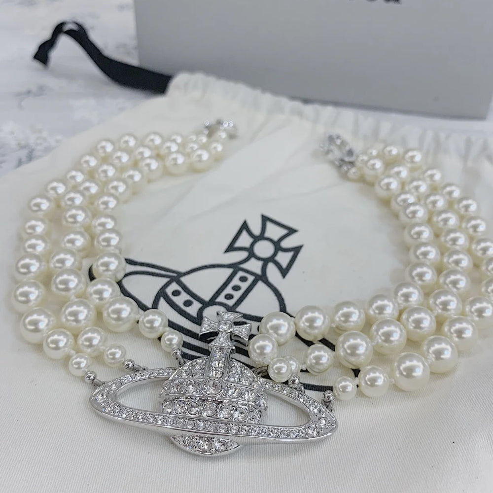 Vivienne Westwood Three Row Pearl Necklace - Original Replica Club