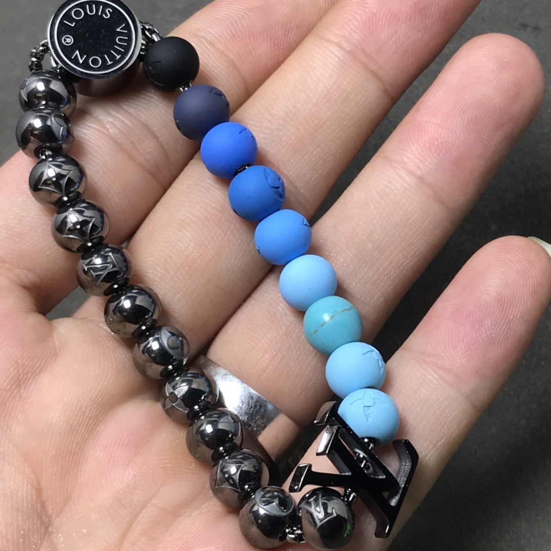 Louis Vuitton Black & Blue Pullable LV Surfin' Beads Bracelet - Original Replica Club