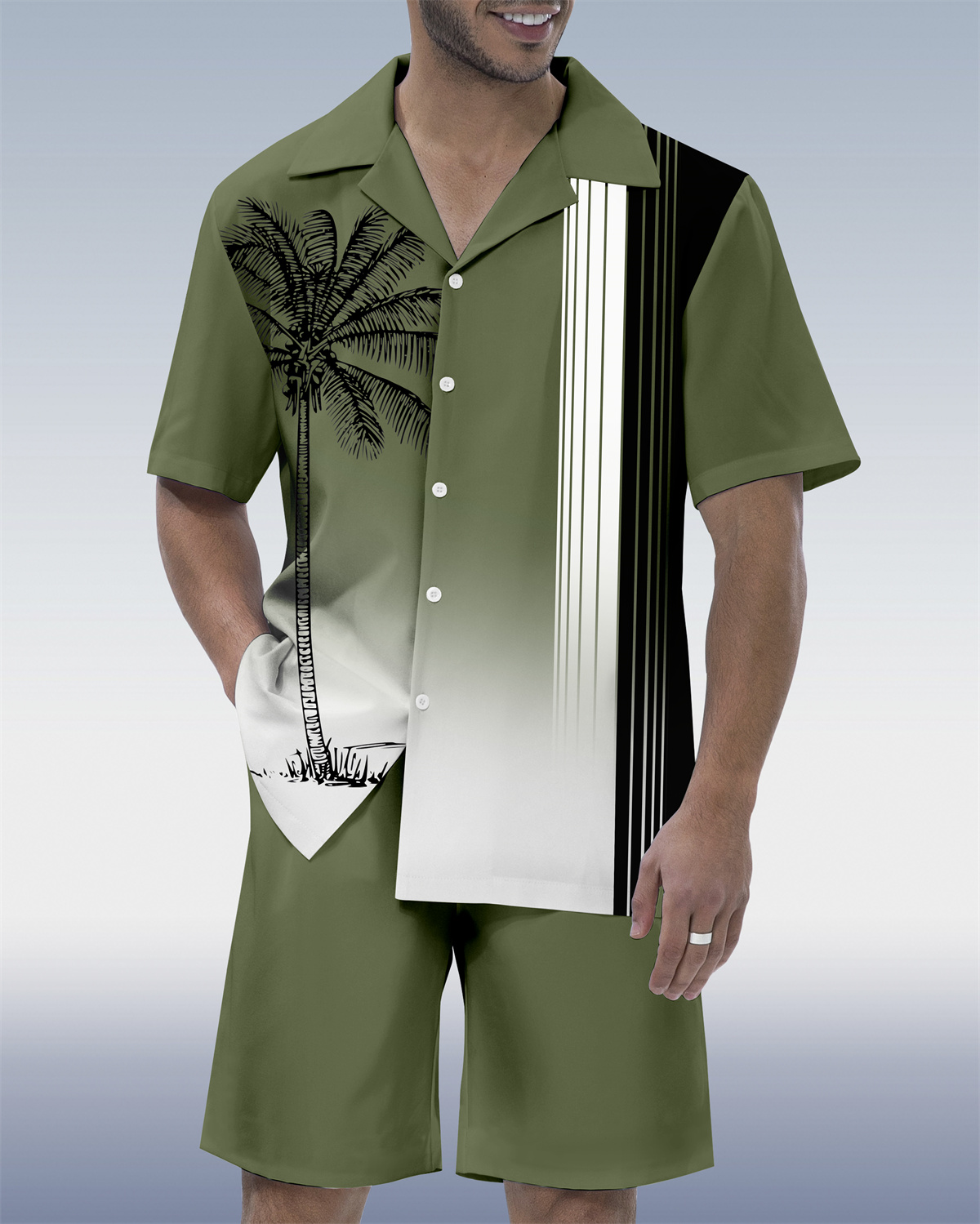 Men's Casual Vacation Hawaiian Cuban Collar Short Sleeve Shirt Set