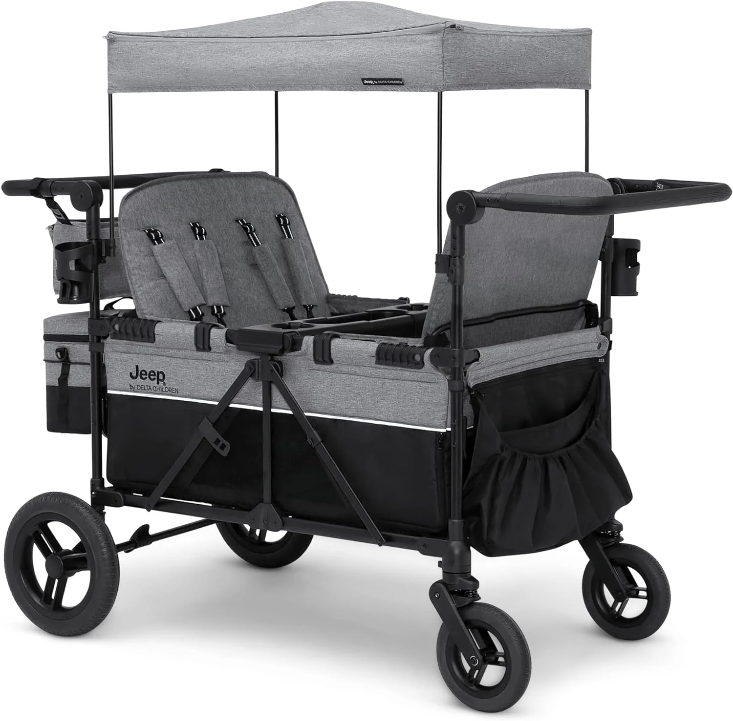 Jeep Wrangler Deluxe 4 Seater Stroller Wagon by Delta Children - Premium Quad Stroller Wagon for 4 Kids