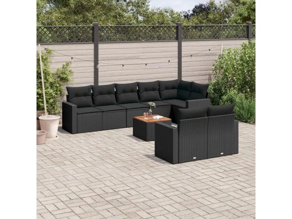 Set de sofás de jardín 8 piezas y cojines ratán sintético negro 65644EMUW