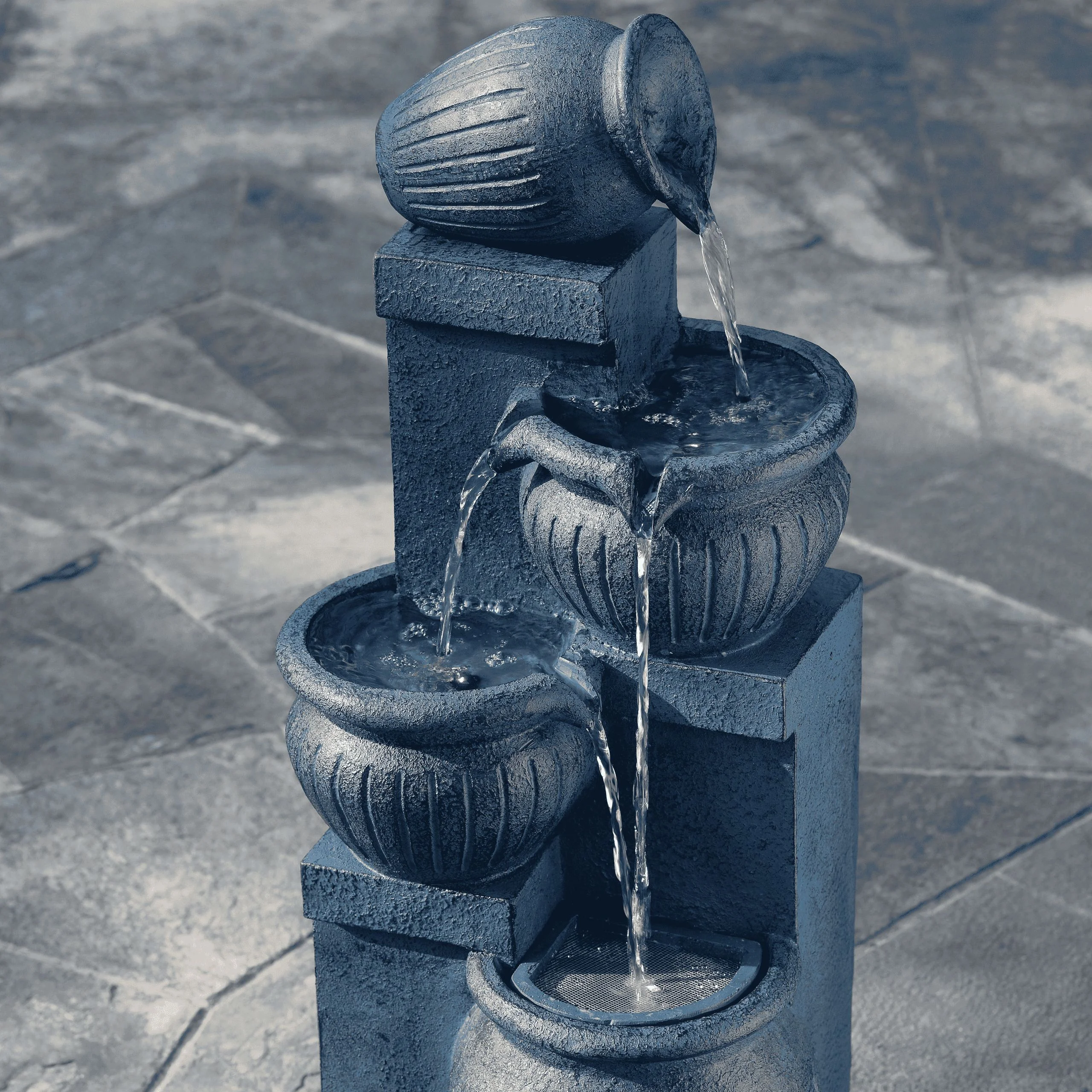 Teamson Home Outdoor Water Fountain with Lights-C 4-Tier Cascading Bowl Design with LED Light & Solar Pump, Solar-Powered Water Fountain Outdoor Garden, Yard, or Patio D-cor, Navy Blue - Image 8