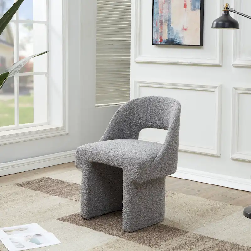 Modern Elegant Boucle Upholstered Accent Chair with MDF Wood Frame for Home Office, Living Room, and Bedroom