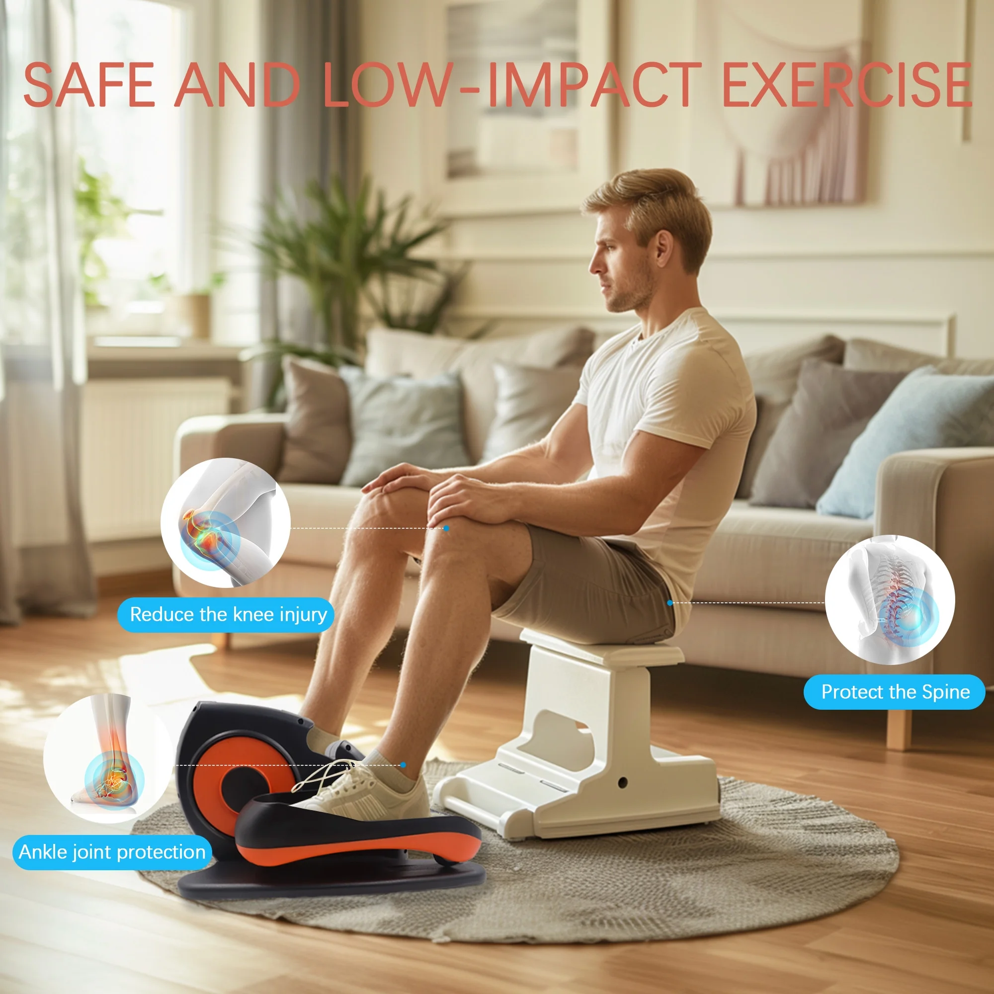Under Desk Elliptical, 10 Adjustable Speeds Ellipse Leg Exerciser While Sitting for Seniors & Adults, Fully Assembled Leg Exercise Pro Compact Pedal Ellipse with Remote Control - Image 2