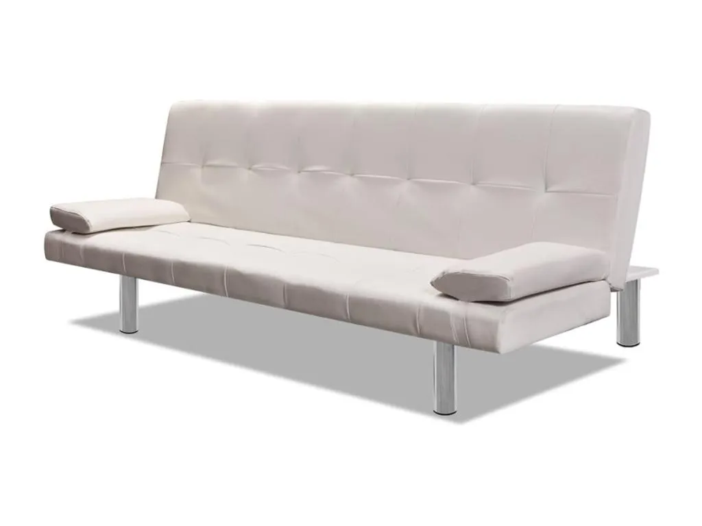 Sofá cama con dos cojines cuero artificial ajustable crema oohs51896