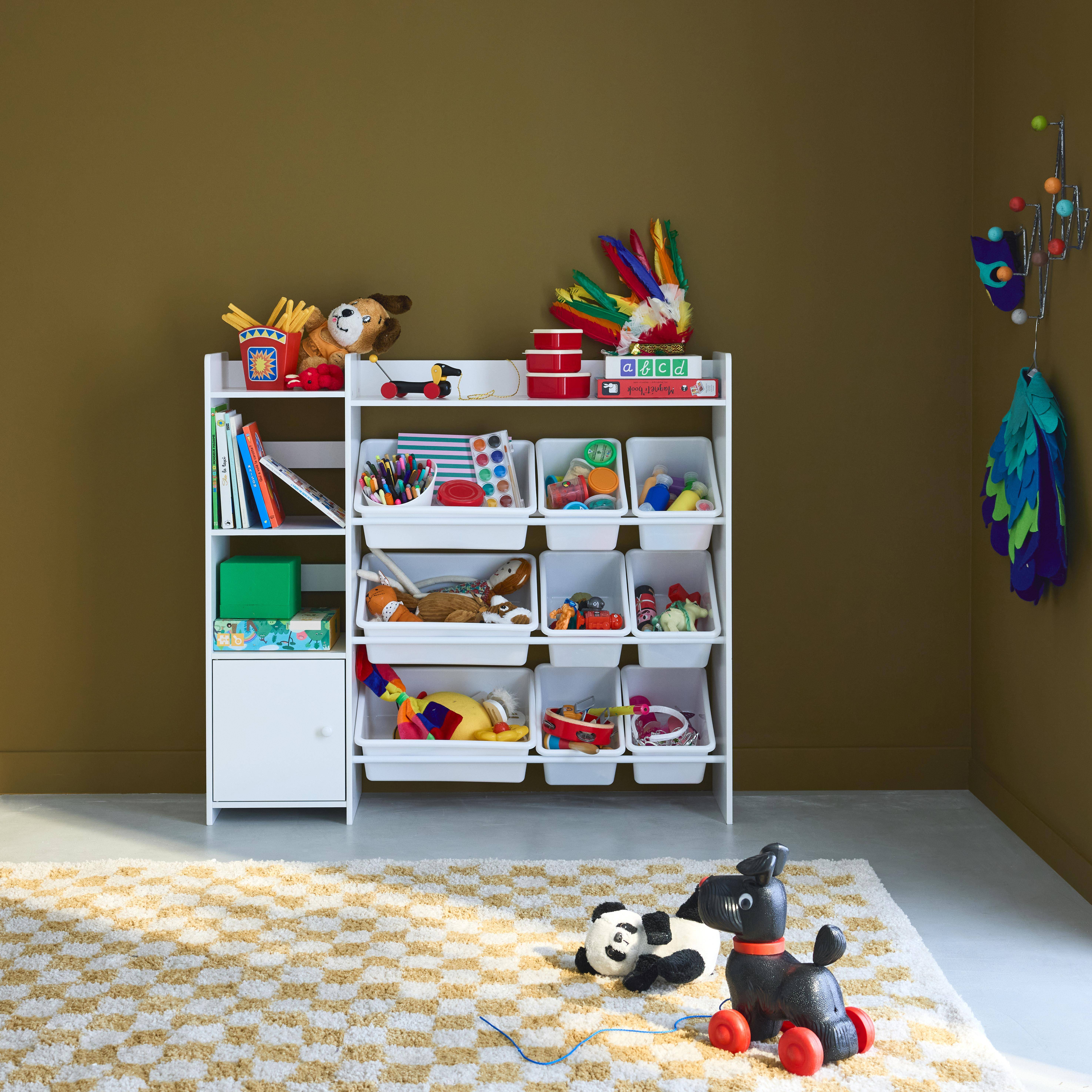 Sora - Mueble para niños con 9 cubos, 4 estantes y 1 puerta
