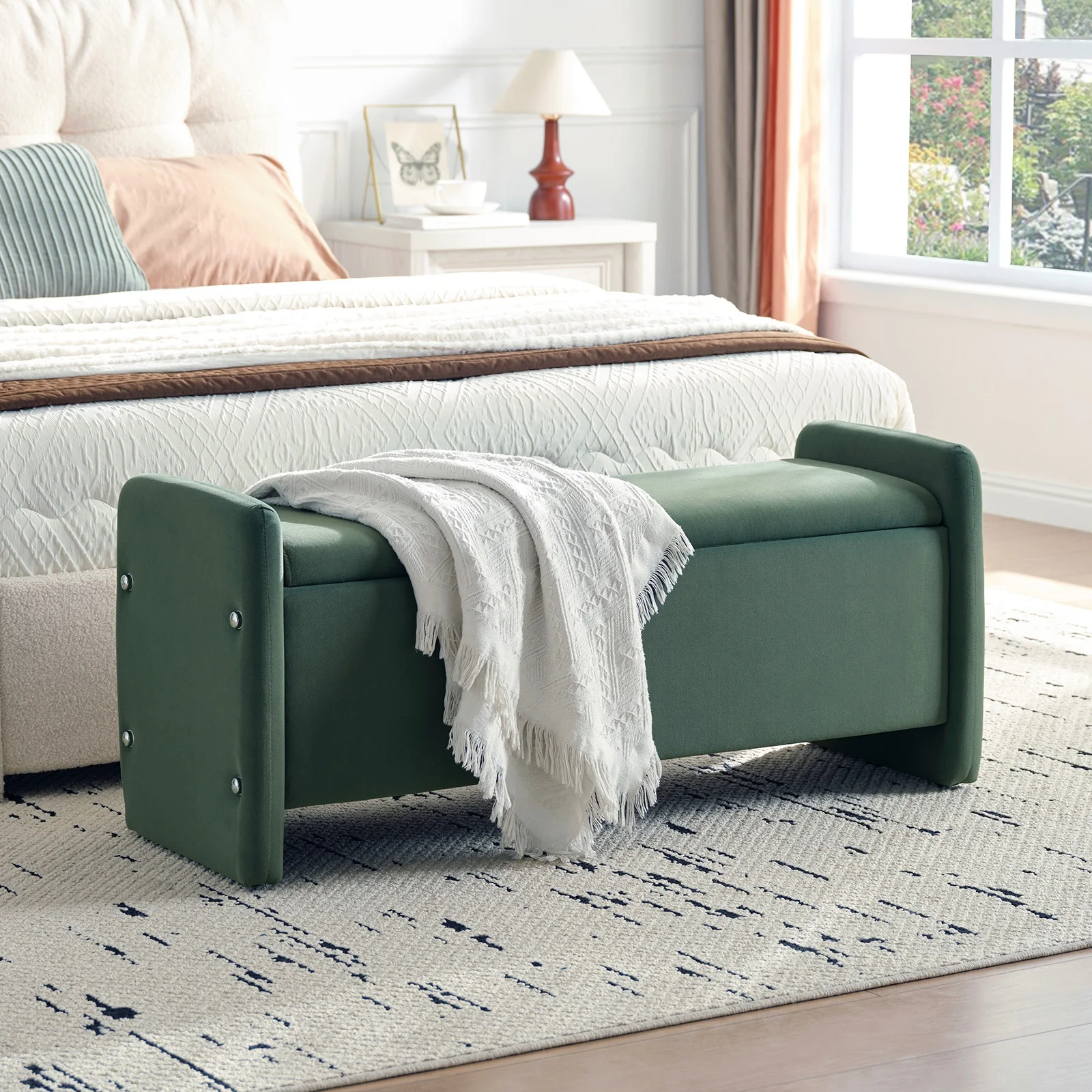 Pinmoco 44" Storage Ottoman Bench, Upholstered Entryway Bench with Storage End of Bed Bench for Bedroom& Living Room, Corduroy Gray - Image 26