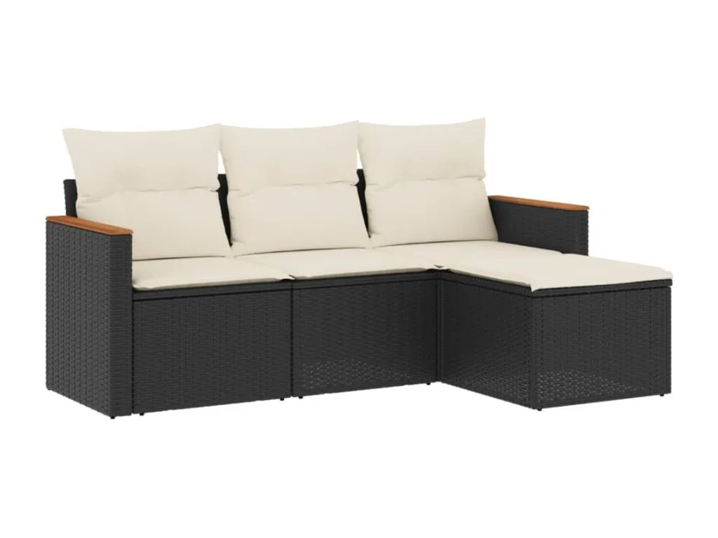 Set de sofás de jardín Decohoguera 4 piezas en ratán sintético negro con cojines incluidos RE0658561