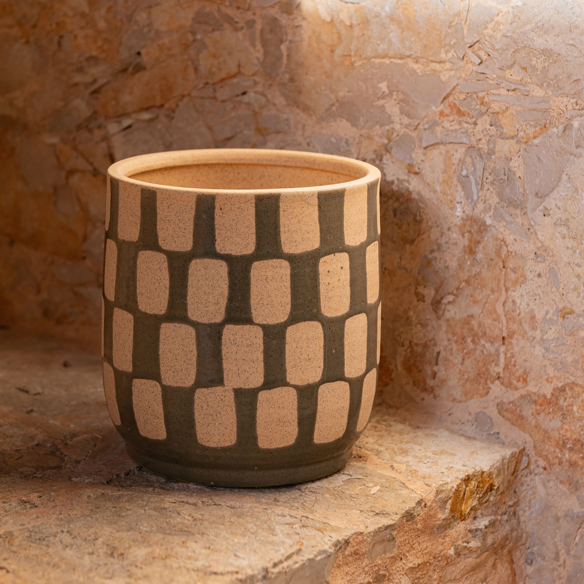 ORSO - Cache-pot à motifs en grès D16xH16,5cm - vert