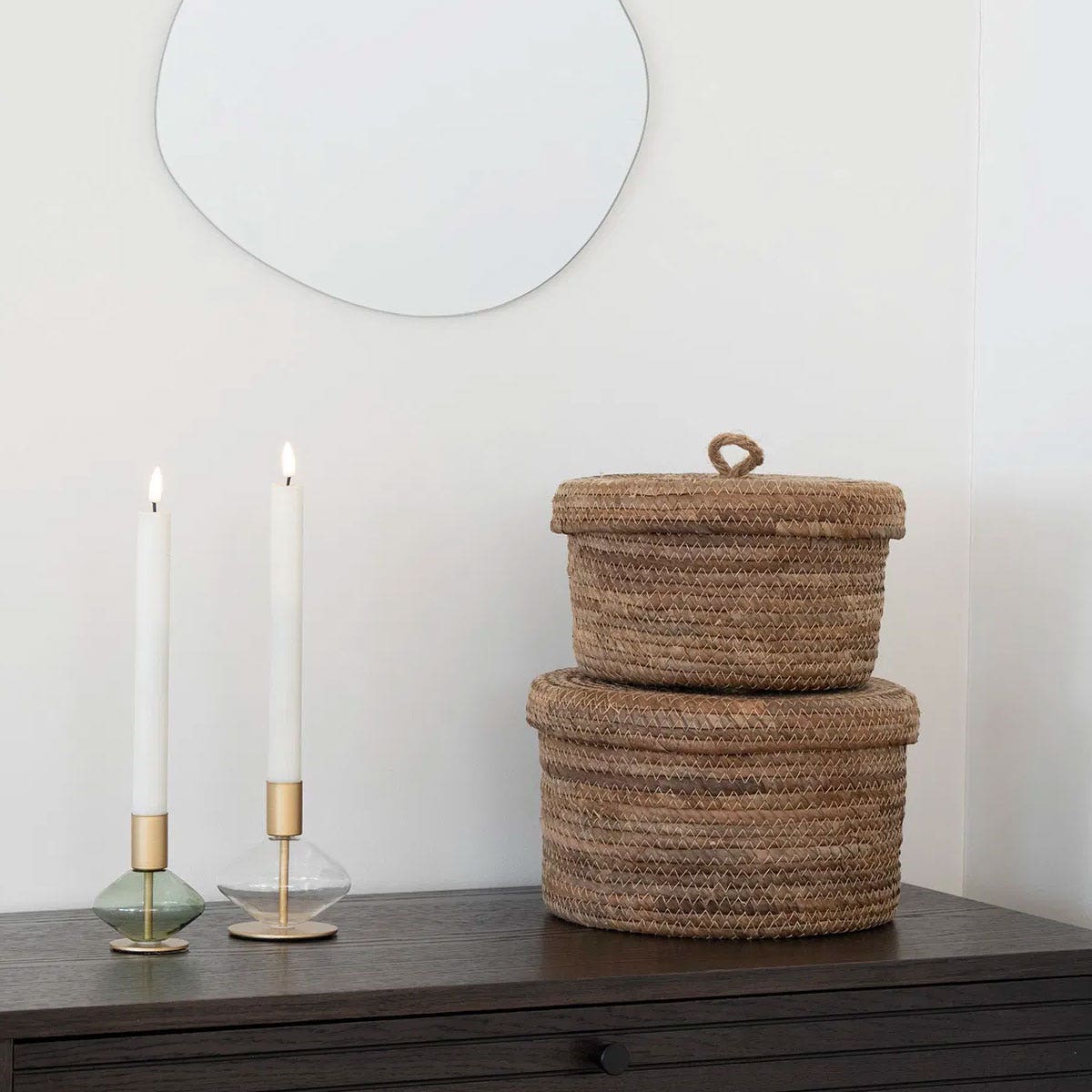 Artichok Tijl Ronde Opbergmanden Met Deksel Set van 2 - Bruin