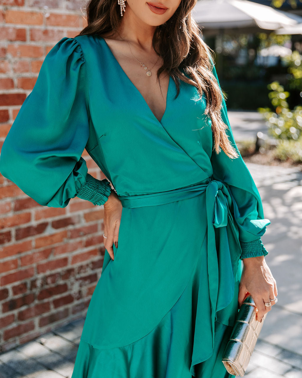 Irresistible Desire Satin Ruffle Maxi Dress - Emerald - Se7enfashion