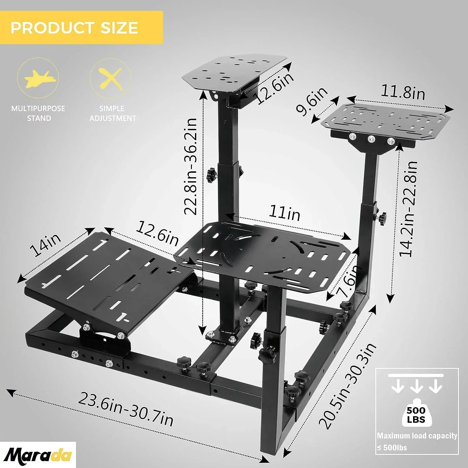 Marada Flight Simulator and Racing Wheel Stand, Adjustable, Carbon Steel - Fits Thrustmaster HOTAS Warthog - Image 4 Marada Flight Simulator and Racing Wheel Stand, Adjustable, Carbon Steel - Fits Thrustmaster HOTAS Warthog - Image 4
