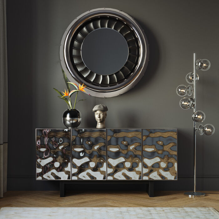 Kare Design Caldera Dressoir 4-Deurs - Zilver Zwart