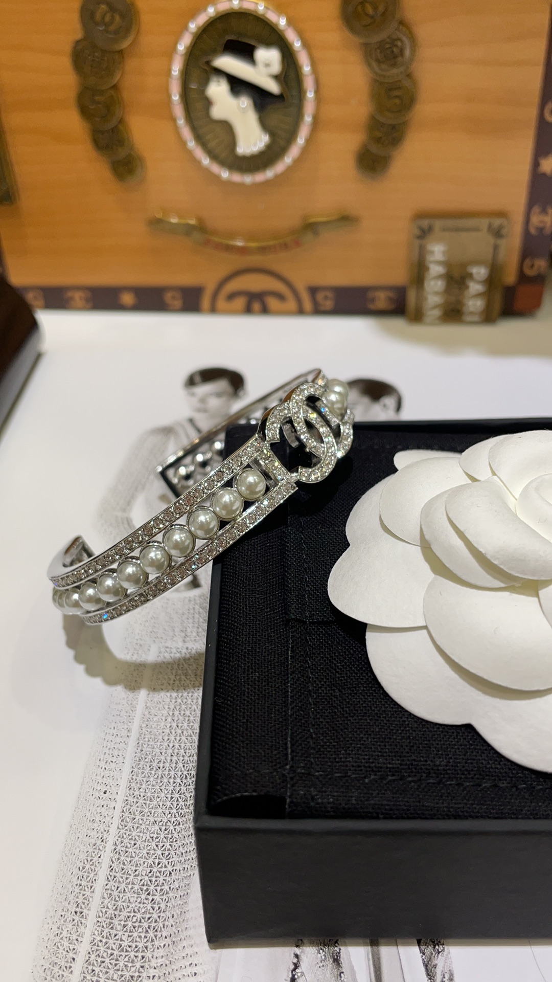 Chanel 24S CC Pearls Silver Cuff Bangle Bracelet - Original Replica Club