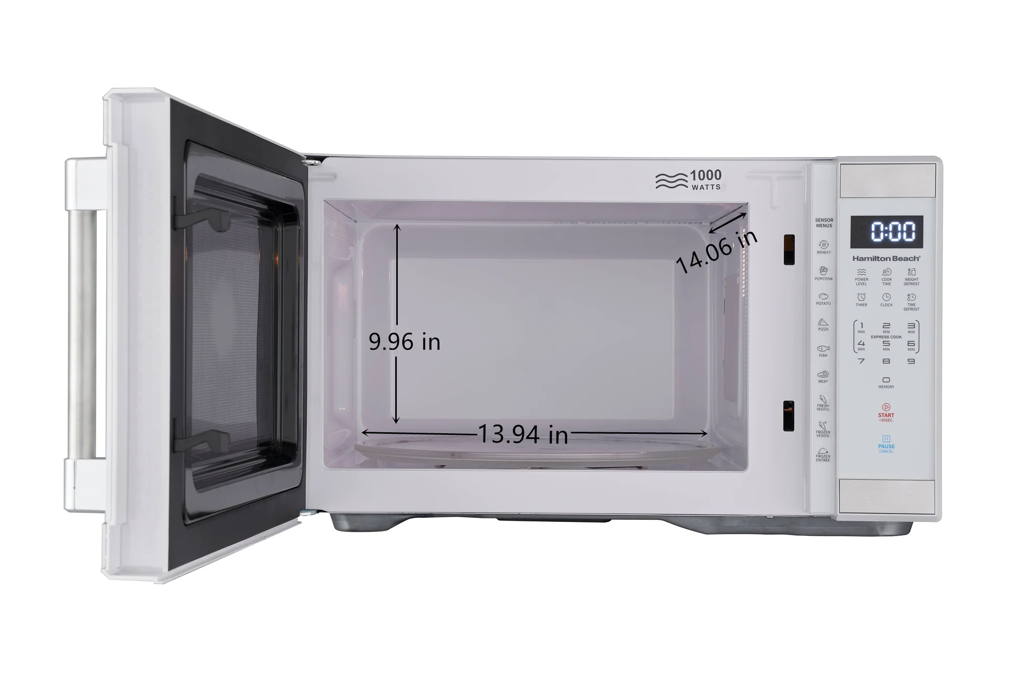 Hamilton Beach 1.1 Cu. Ft. Countertop Microwave Oven, 1000 Watts, White Stainless Steel