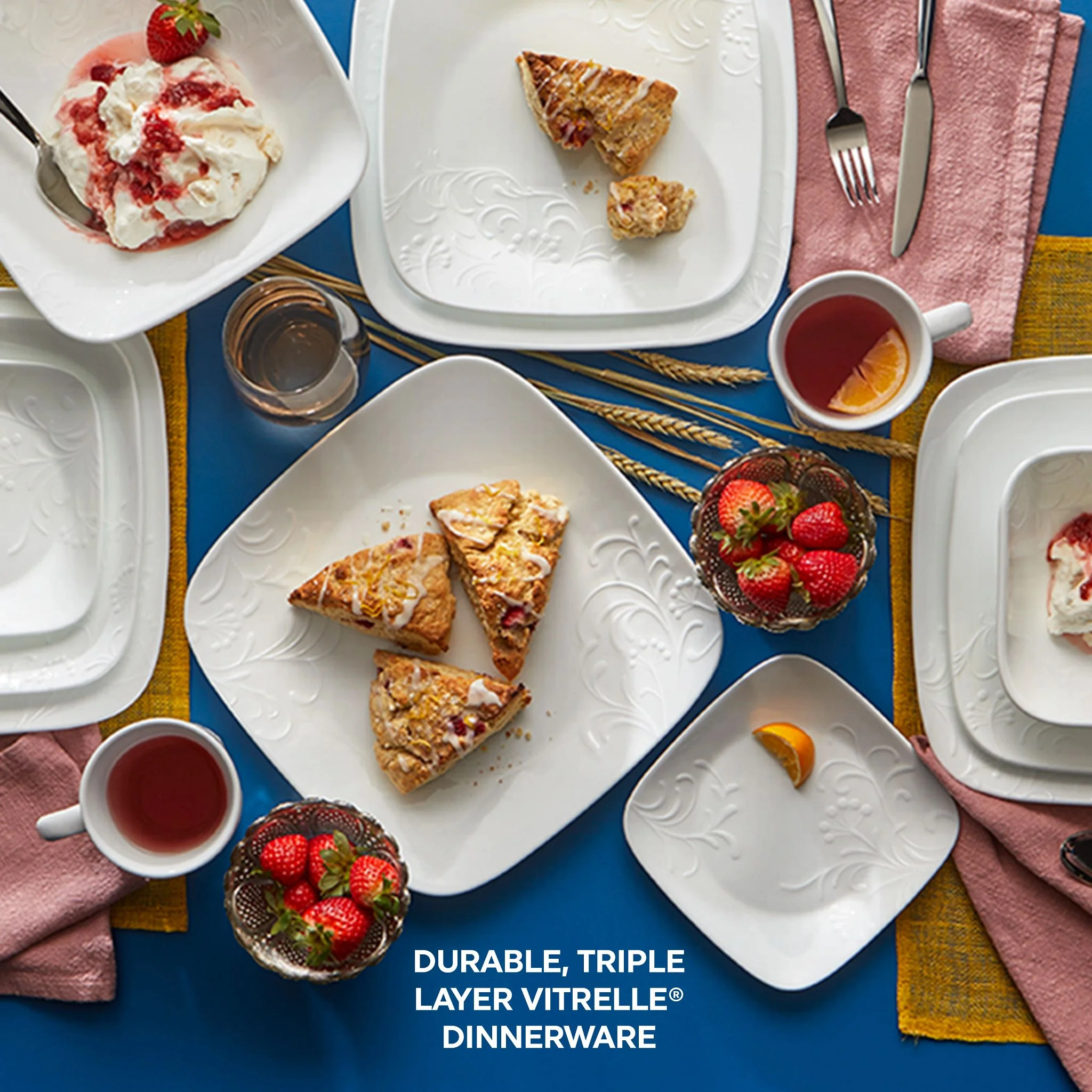 Corelle Cherish 16-Piece Embossed Square Glass Dinnerware Set (Service for 4) - Image 2