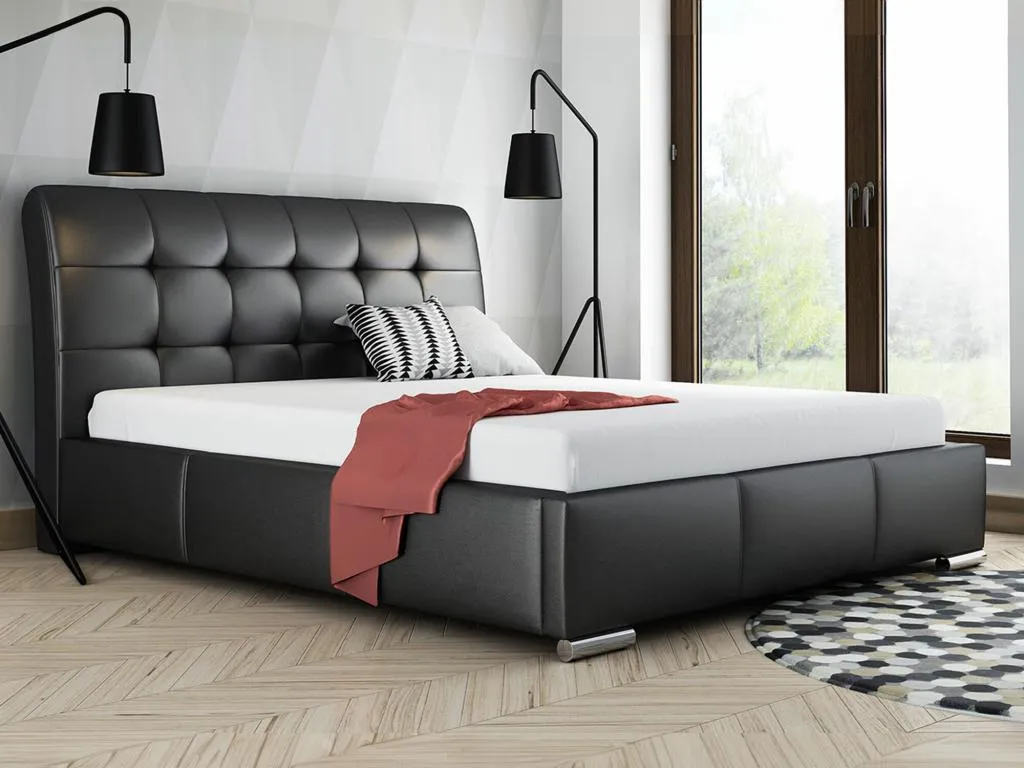 Cama Cosinor 107, doble, negro, 140x200, cuero ecológico, somieres, 160x227x103cm jvt1702191