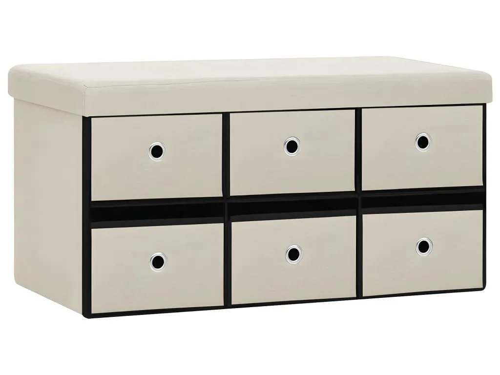 Banco de almacenaje plegable lino sintético crema 76x38x38 cm afl1629179