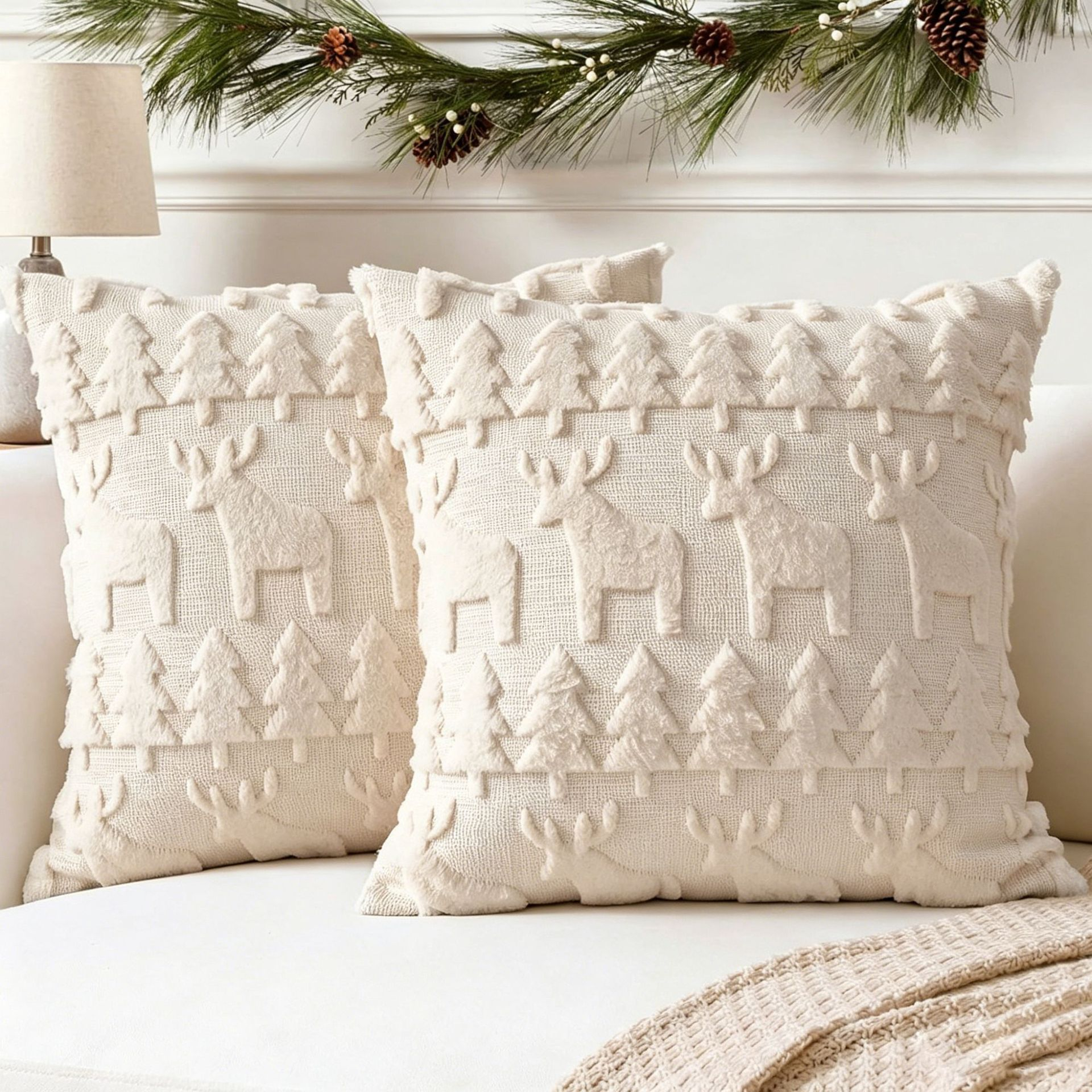 Christmas 4Pcs Throw Pillow Covers Polyester Linen Texture Snowman Buffalo Plaid Printed Square Decor Cushion Covers