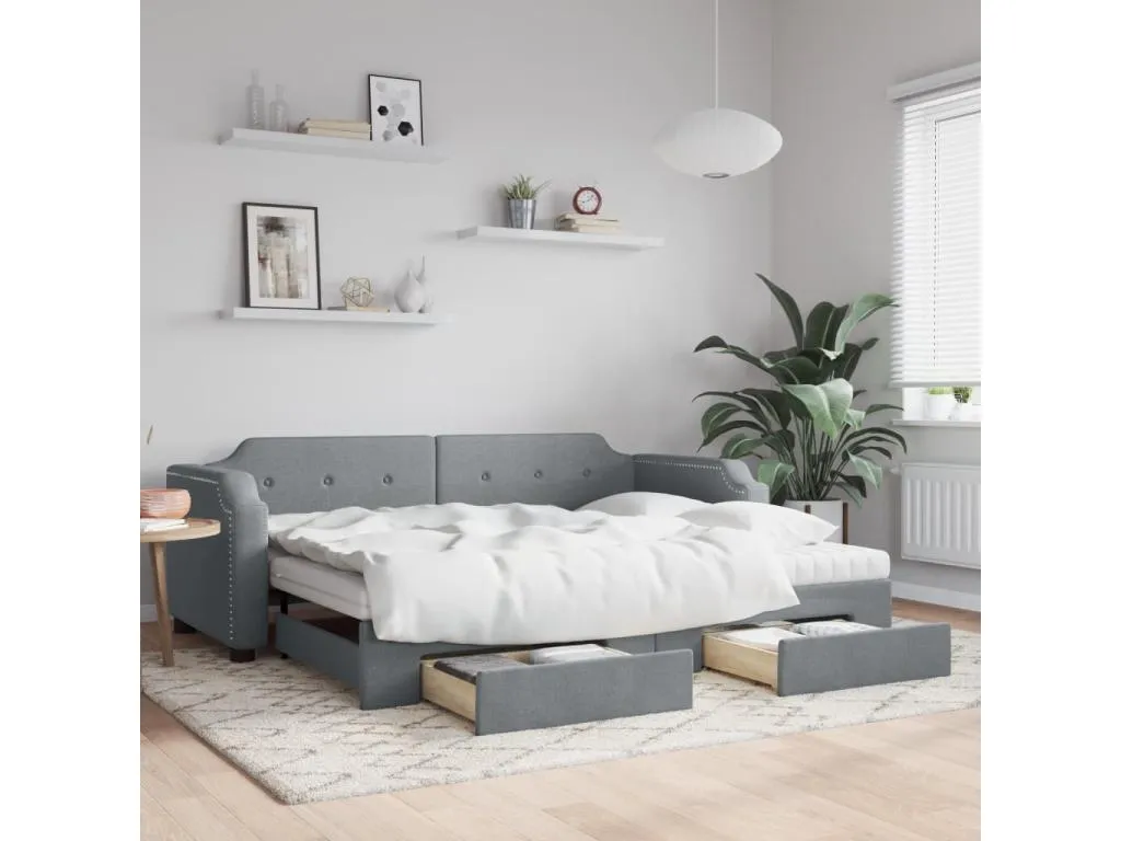 Sofá cama Homepleno con cajones tela gris claro 80x200 cm ghre71998