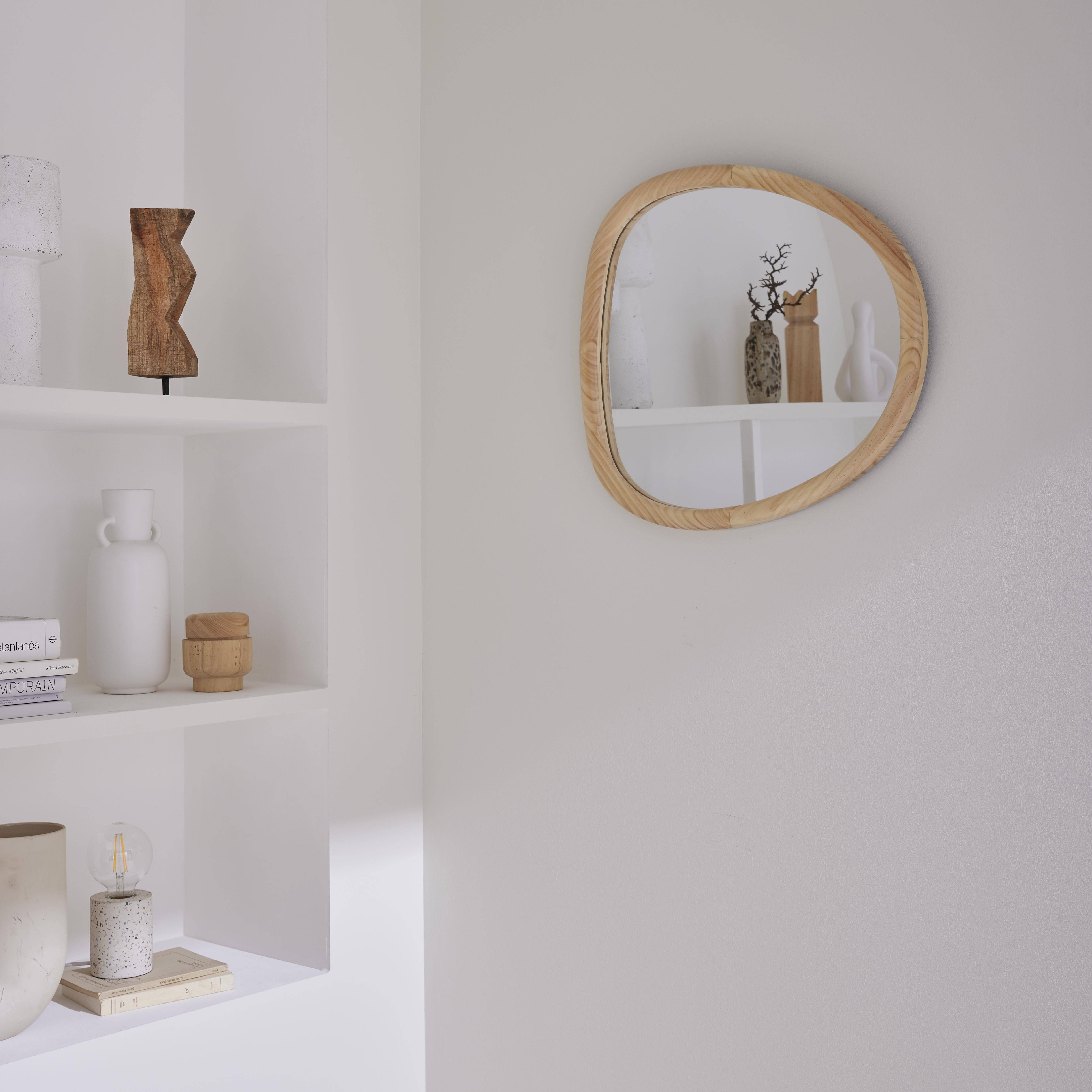 Charlie - Espejo de madera de abeto decorativo de pared, 55cm
