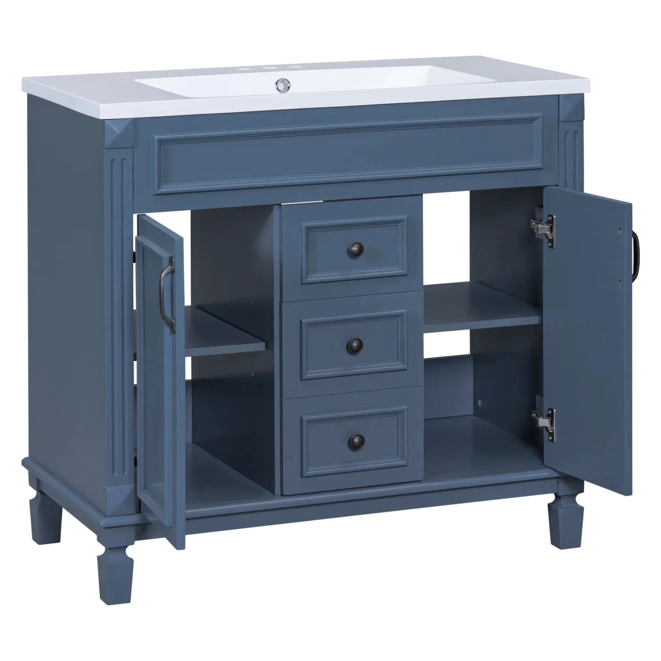 36'' Bathroom Vanity Set With Ceramic Sink Top, Mirror Cabinet, 2 Doors And 2 Drawers - Gray - Image 19 36'' Bathroom Vanity Set With Ceramic Sink Top, Mirror Cabinet, 2 Doors And 2 Drawers - Gray - Image 19