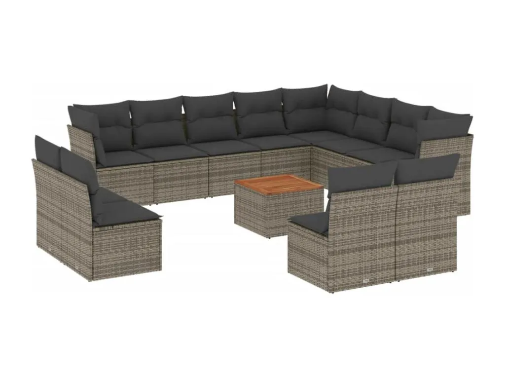 Set sofás de jardín con cojines 13 piezas ratán sintético gris 07163CBJD